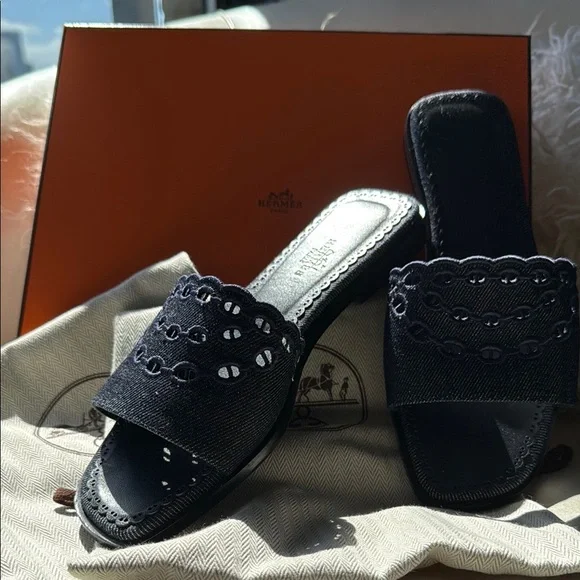Hermès Sandales Gaelle – Size 37, Toile De Coton - EUC - Picture 3 of 14